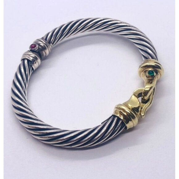 David Yurman 925 14k  Cable Buckle  Bracelet Chalcedony and Garnet - Picture 4 of 10